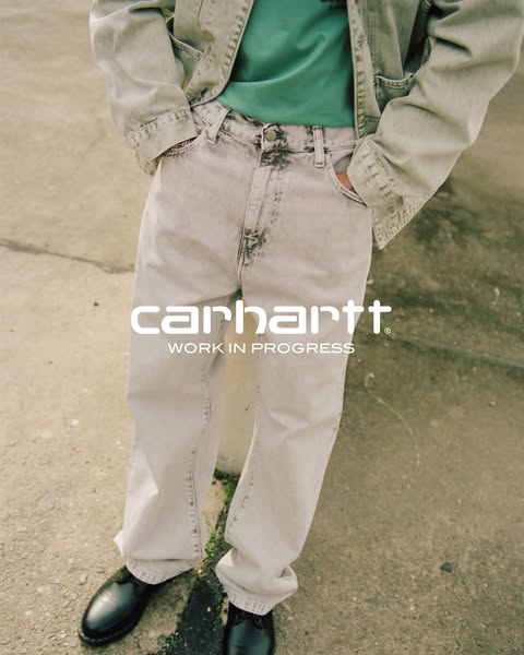 This ad showcases Carhartt WIP jeans. The ad focuses on the visual presentation of the jeans on a model.