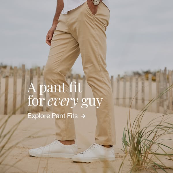 This ad shows a man wearing pants and white sneakers, while standing on a beach. The ad is intended to grab the attentio
