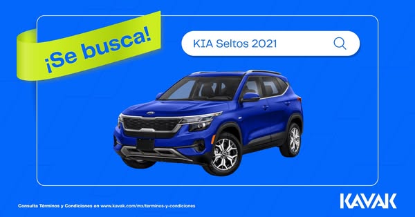 This ad for Kavak uses a search bar aesthetic to highlight the availability of the KIA Seltos 2021.