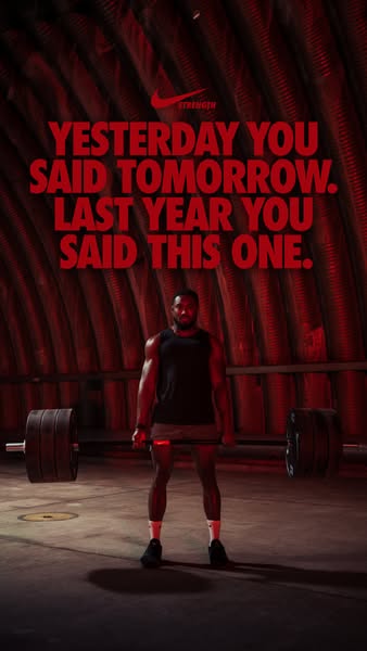 This ad for Nike Strength features a man lifting weights in a gym. The ad uses a motivational quote to encourage viewers