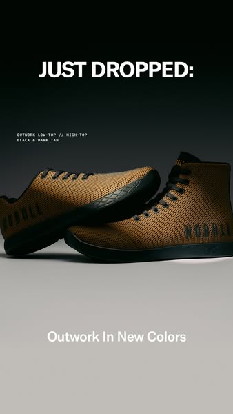 This ad showcases NOBULL's Outwork shoes, available in low-top and high-top styles and new colors.
