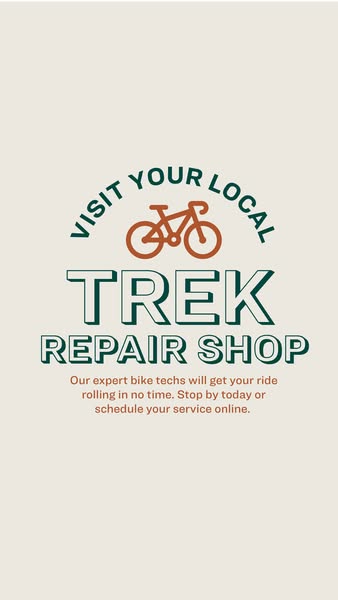 This image ad from Trek promotes local bike repair services. It uses a simple design with earth-tone colors and a clean 