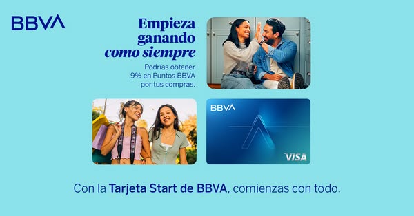 This image ad for the BBVA Start card promotes the card benefits to an audience that is looking to 'start' and b