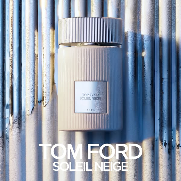 This ad showcases Tom Ford's Soleil Neige fragrance in a visually striking manner. The ad focuses on the product'