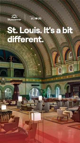 This ad by Skyscanner promotes travel to St. Louis, highlighting the unique and interesting experience the city has to o