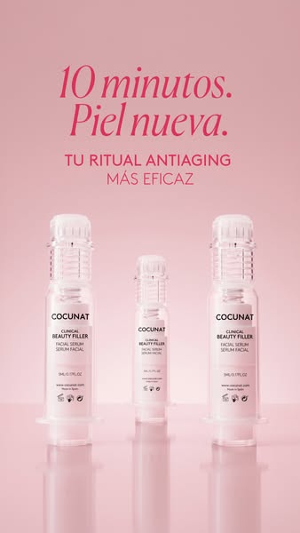 This ad features Cocunat's Clinical Beauty Filler facial serum, highlighting its ability to provide new skin in just