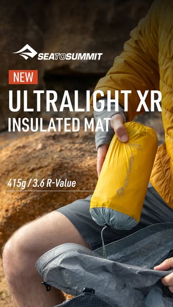This ad showcases the Ultralight XR Insulated Mat from Sea to Summit, emphasizing its light weight and insulation value.