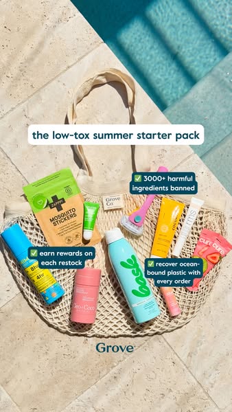 This image ad promotes a collection of low-tox summer essentials from Grove Collaborative. The ad highlights the brand&#
