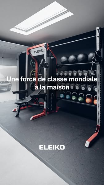 This ad showcases a home gym setup featuring Eleiko equipment, emphasizing the brand's ability to bring world-class 