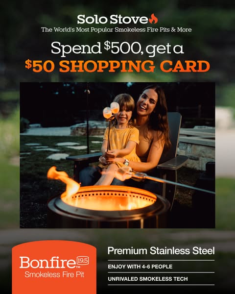 This ad for Solo Stove features a mother and daughter toasting marshmallows around a fire, while also promoting a limite