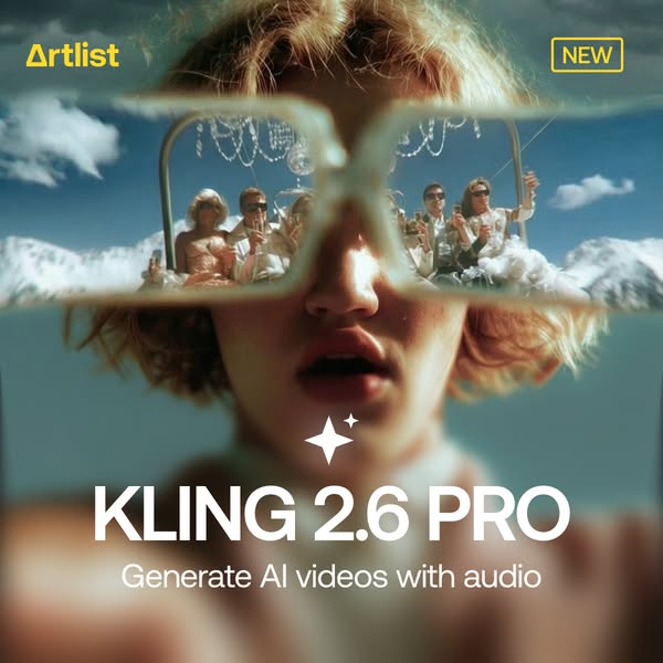 This ad promotes Artlist's Kling 2.6 Pro, an AI video generation tool with audio capabilities. The ad features a per