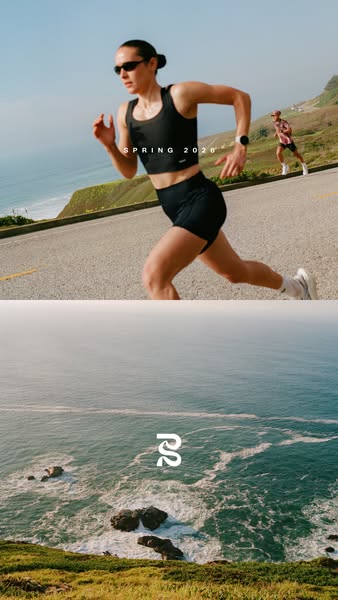 This image ad features a split screen, with a runner on a road in the top half of the ad, and an ocean view in the botto