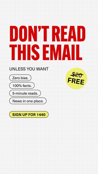 This ad is for 1440, a daily newsletter delivering unbiased news in 5-minute reads. It uses reverse psychology, telling 