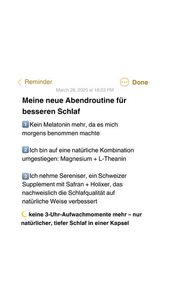 This ad promotes Sereniser, a Swiss supplement with saffron and Holixer, for better sleep. The ad is a screenshot of a n