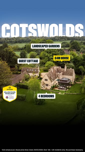 This image ad for Omaze is promoting a million pound house draw for a house located in Cotswolds. The ad highlights the 