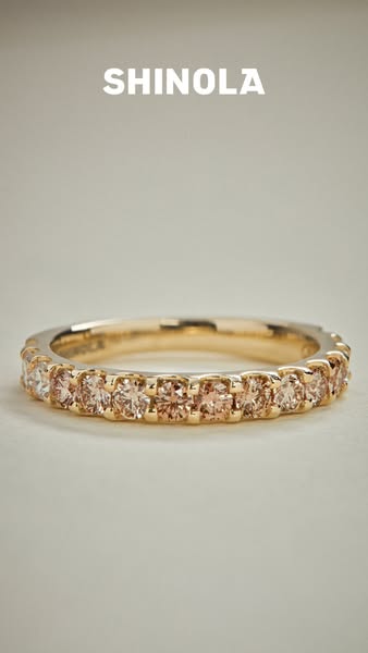 This image ad showcases a gold and diamond ring from Shinola on a simple background.