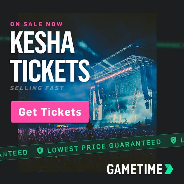 This image ad is for the band Kesha to get tickets from Gametime.