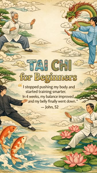 This image ad is designed to attract beginners to the practice of Tai Chi, and uses a testimonial from someone who has h