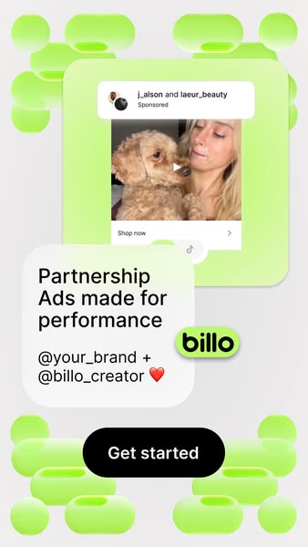 This ad promotes Billo's platform, which is designed for creating partnership ads. The ad features a mock-up of a so
