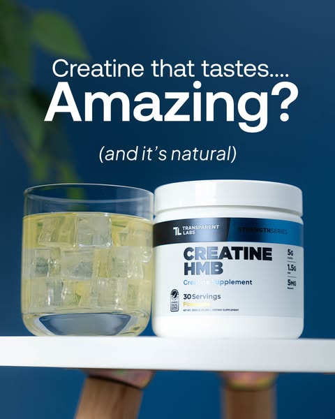 This image ad is for Transparent Labs Creatine HMB supplement. It focuses on the fact that the creatine tastes good and 