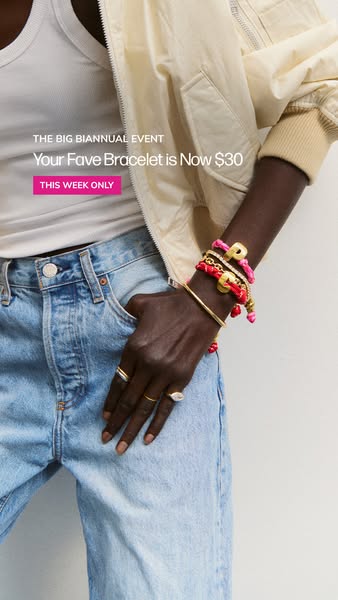 This image ad showcases a stack of bracelets on a model's wrist, highlighting a limited-time offer on a bracelet dur