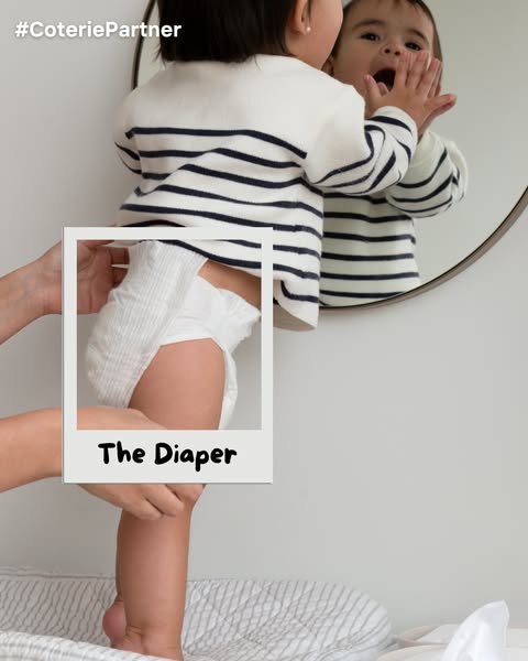 This ad features a baby wearing a diaper. The diaper is highlighted with a white frame around it and the text "The 