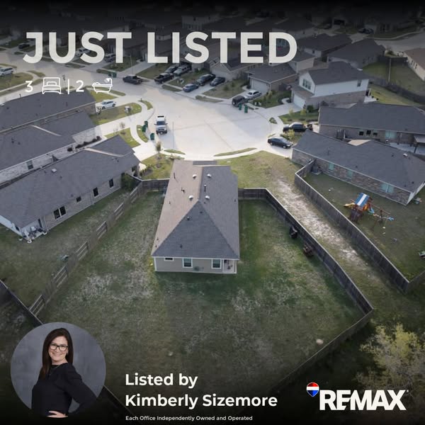 This image ad promotes a new real estate listing featuring an aerial view of the house, basic details on the number of b