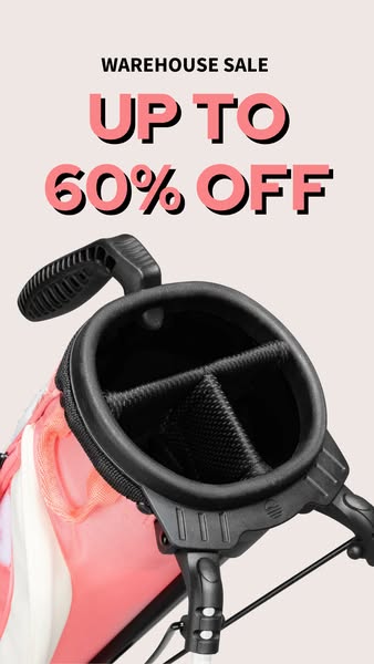 Ad for a warehouse sale offering up to 60% off. The ad features a partial shot of a golf bag.