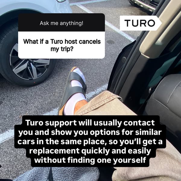 This ad addresses the concern of hosts canceling trips on the Turo platform. The ad copy assures viewers that Turo suppo