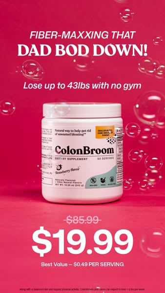 This image ad for ColonBroom presents itself as a solution to unwanted bloating and the dreaded 'dad bod.' It pr