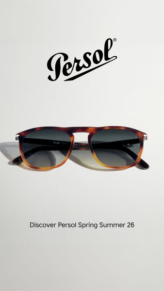 This ad showcases Persol sunglasses against a bright background, highlighting the brand's new Spring/Summer collecti