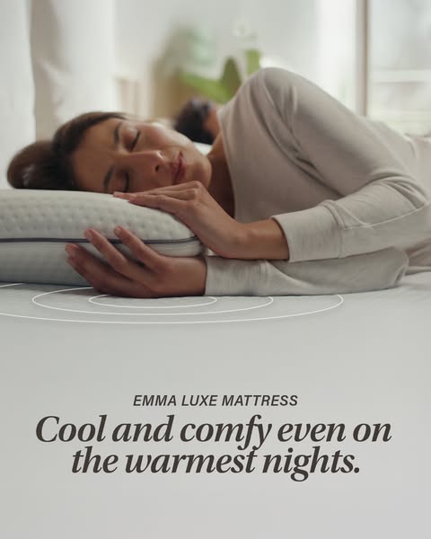 This ad for Emma Luxe Mattress features a woman sleeping comfortably on the mattress. The ad highlights the mattress'