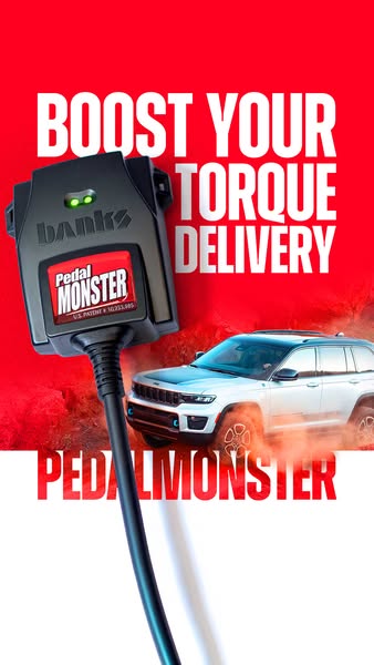 This ad promotes the PedalMonster product, which enhances a vehicle's torque delivery. The ad features a close-up of
