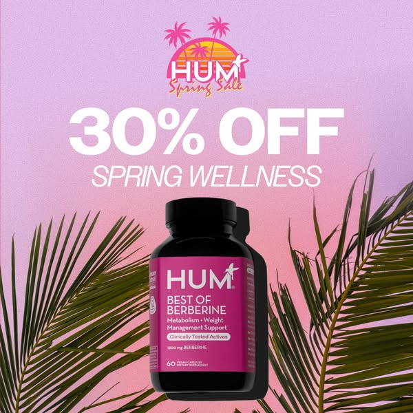 This image ad promotes a spring sale on HUM Nutrition's Best of Berberine supplement. The ad features a single bottl