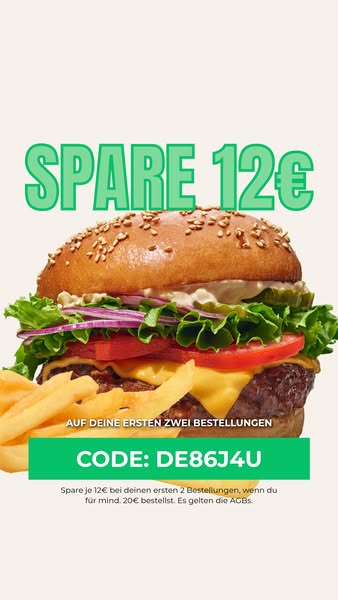 This image ad promotes a food delivery service by offering a 12€ discount on the first two orders, aiming to incentivize