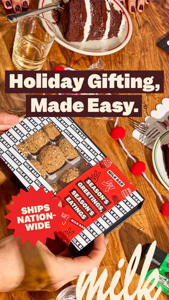 This image ad for Milk Bar promotes their holiday gifting options, specifically their assorted truffles, with the headli