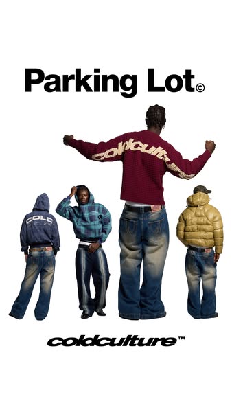 This ad features various clothing articles from the brand "coldculture", including outerwear and jeans. Four p