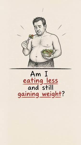 This ad uses a cartoon drawing of a man with a larger build looking unhappily at a salad in his hand. The text in the im
