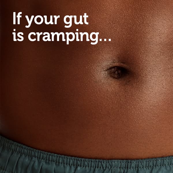 This ad uses a close-up shot of a torso and the phrase, "If your gut is cramping..." to encourage people to us