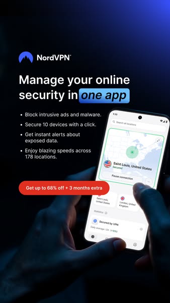 This image ad for NordVPN aims to showcase how the app can improve your online security. The main focus of the ad is to 