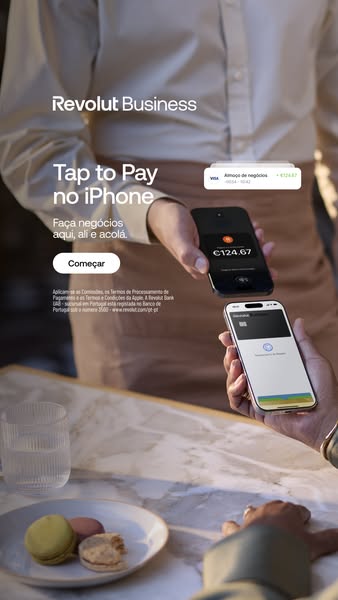 This ad demonstrates the convenience of using Revolut Business by showing the ease of contactless payments between two i