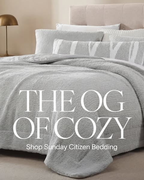 This image ad showcases Sunday Citizen bedding and promotes the comfort it provides.