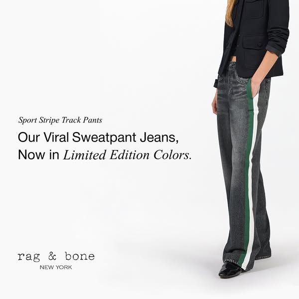 An ad for Rag & Bone's sweatpant jeans, highlighting the limited edition colors available.