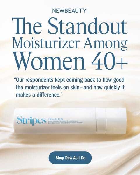 This image ad features the Stripes brand's Dew As I Do moisturizer and is targeted towards women aged 40 and above. 