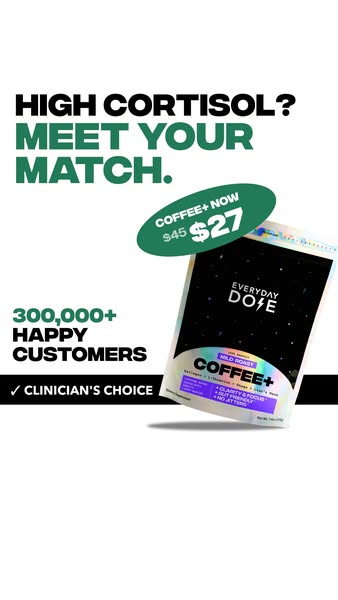 This image ad for Everyday Dose Coffee+ targets individuals experiencing high cortisol levels. It highlights the product