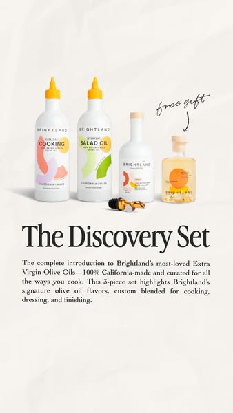 This Brightland ad showcases the Discovery Set, a collection of Brightland's most-loved extra virgin olive oils, hig