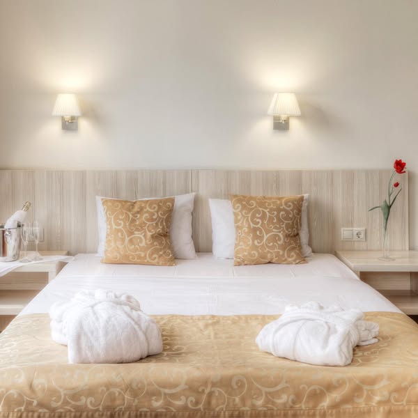 The image showcases a hotel room.