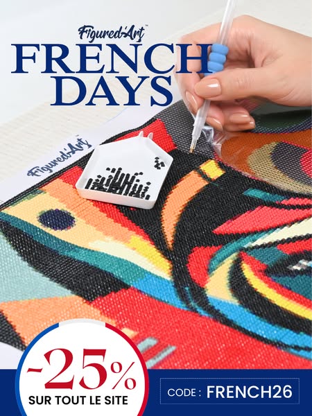 Image ad for Figured Art featuring a discount offer and a coupon code for "French Days."
