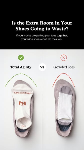 This ad compares wearing alpaca socks with not wearing alpaca socks.