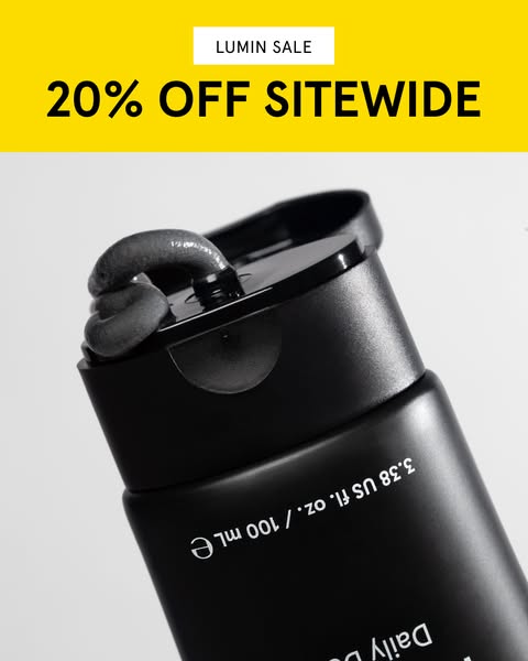 The ad showcases a dark colored product, presumably a skincare item, from Lumin, with a focus on a limited-time sitewide